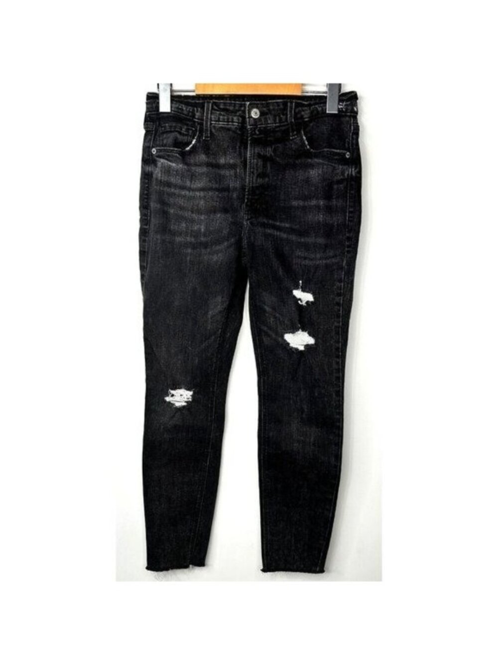 Old Navy Rockstar Super Skinny High Rise Jeans Womens 6 Black Distressed Stretch